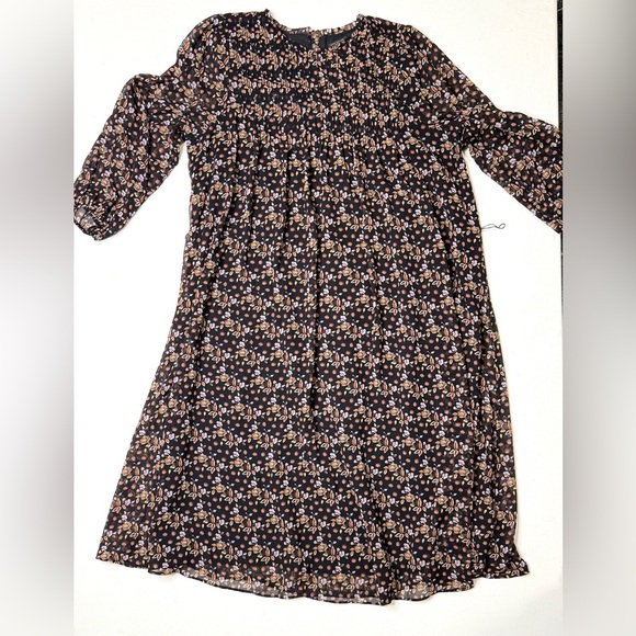 Ann Taylor Other - Ann Taylor Black Floral Long Sleeve Dress Boho Cottagecore Size Large Petite